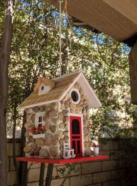 新款直销跨境新款创意石头小屋鸟屋树脂工艺品装饰家居庭院石屋室