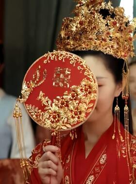 小红薯推荐结婚团扇子中式婚礼秀禾服古风出嫁手捧花手工喜扇成品