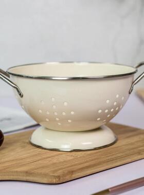 粉颜北欧风奶白色小号大号沥水双耳碗水果盆水果盘水果篮防锈包邮