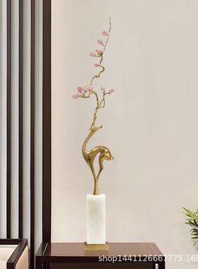 轻奢招财紫水晶铜鹿摆件别墅客厅落地玄关楼梯转角高档乔迁送礼