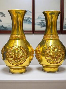 17cm复古纯铜鎏金四龙花瓶 黄铜工艺品摆件 文创市集中式仿老物件