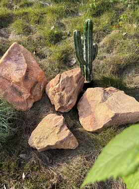 彷真黄色石头PU泡沫雕塑假山造景绿植橱窗岩石楼梯下景观石摆件