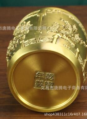 黄铜梅兰AB-28竹菊笔筒办公室书房创意金属工纯艺面品夏秋冬桌铜