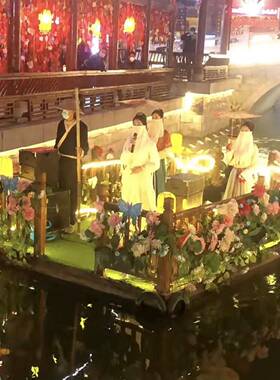 彷游古水ZSJ上花船风船景区观光旅舞台表演歌舞平台木船电动网红