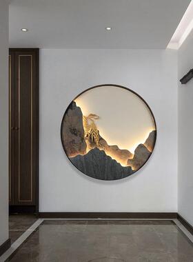 跨境玄关壁灯客厅沙发背景灯茶室立体山水岩板装饰画LED壁灯
