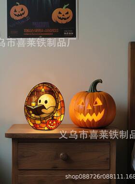 跨境新品Ghost Reading Book Lamp万圣节鬼读书灯树脂灯摆件