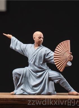 新款紫中式禅意工砂面人物小和尚陶瓷摆件家居博古架玄关桌装手饰