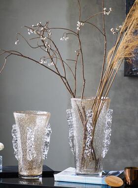 碧轩轻奢手工厚重缠丝金粉世家直筒琉璃花瓶简约桌面客厅样板房瓶