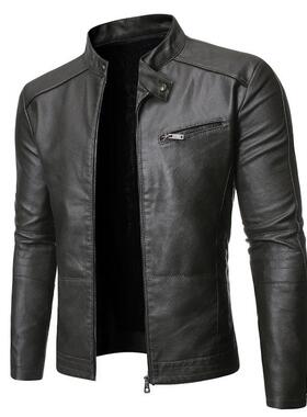 Men's motorcycle leather jacket jacket stand collar men's