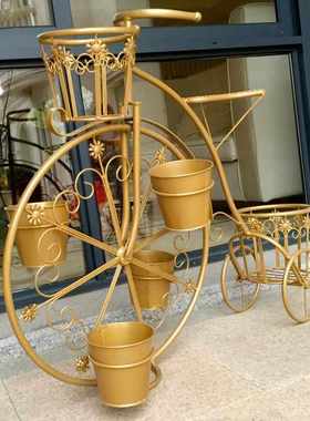 沐子哥庭院铁艺自行车多层创意欧式阳台落地花架盆架