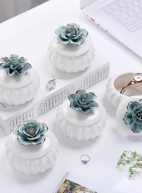 北欧式储物罐陶瓷手绘描金家居首饰盒收纳盒创意喜品盒梳妆台摆件