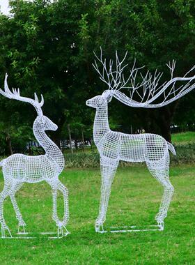 户外不锈钢雕刻梅花鹿雕刻草坪公园森林销售部夜光线模拟动物饰品