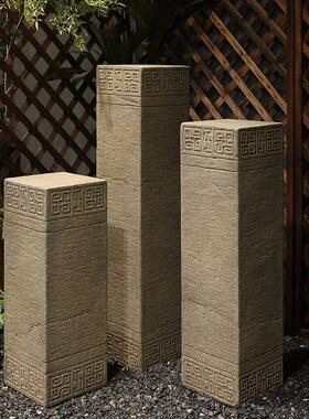 新中式玄关装饰摆饰彷石柱底座客厅办公室覆古展示台花园盆景花架