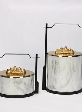 新中式轻奢酒店样板房软装饰品铜群山提盒首饰盒家居客厅书房摆件