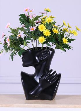 北欧风创意人像花瓶展示架家居装饰商务样板间插花器皿摆件