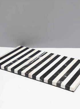 简约现代大理石黑白条纹托盘摆件样板房家居客厅茶几桌面软装饰品