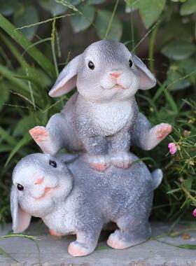 花园庭院创意可爱 兔子动物摆件办公室柜子工艺品 卡通装饰品摆设