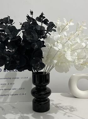 彷真黑色尤加利花玫瑰花创意拍摄道具ins北欧金钱叶假花把束装饰