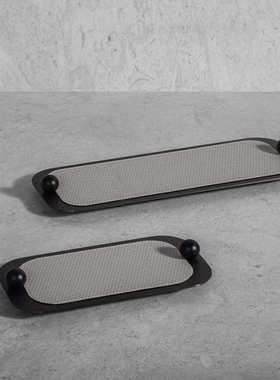 简约现代金属编织皮革托盘摆件客厅样板房卧室玄关装饰收纳置物盘