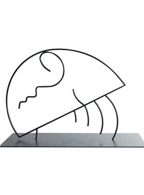 日本进口北欧现代抽象黑色金属线条摆件客厅玄关样板间酒店餐桌桌