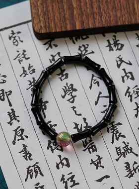 月光石祝福上岸情侣手链女编织手绳竹节饰品新中式国风手饰男