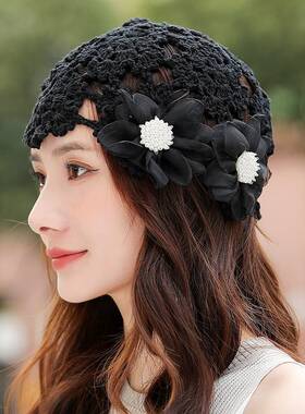 帽子花朵女款镂空薄款包头帽春夏季2026新款手工钩花头巾遮1010d