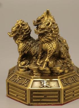 直销新款古韵斋黄铜麒麟摆件铜运财麒麟阵福禄麒麟家居装饰创意礼