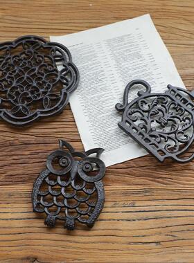 欧式铸铁铁艺猫头鹰锅垫耐高温垫厨房餐桌垫隔热垫餐盘垫防 烫垫