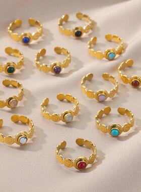 Colorful Ball Opal Ring Natural Stone Rings For Women Open