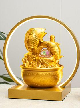 新中式金蟾流水桌面摆件喜庆加湿器循环水公桌装饰书房金鱼水景