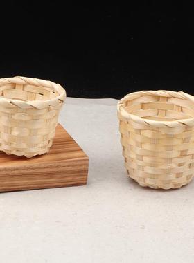 竹编小篮子圆形小提篮日料迷你点心篮海鲜姿造拼盘点缀小篮子摆件