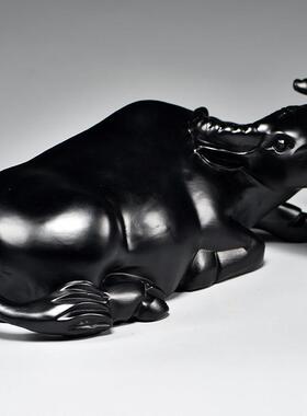 黑牛摆件实木雕刻十二生肖黑色卧牛水牛吉祥物客厅补角装饰工艺礼