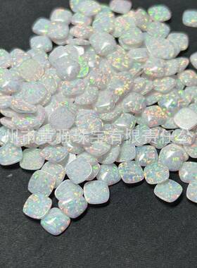 4-8mm人造澳宝肥正方形平底素面戒面白色蓝色粉色合成欧泊石肥方