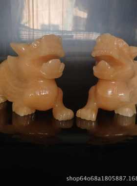 摆件米开业一对貔貅貔貅黄玉手工貔貅工艺礼品飞天玉石