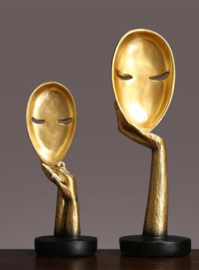 新款抽象术人脸面具轻奢现工代简约摆件艺创意家装饰品办公居室艺