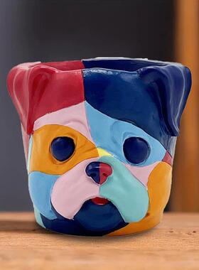 彩色狗头装饰花盆创意树脂艺术摆件花园庭院桌面摆件盆栽花盆