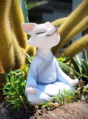 坐禅白狐打坐小狐多肉JOW盆景饰台花园狸装庭院造景汽车装饰阳小