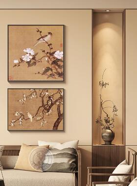 中式双联晶瓷装饰画 宋式风格客厅挂画 新中式兰花床头画