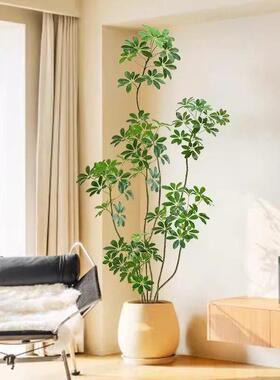 彷真绿色植物高端轻奢彷生鸭脚木室内客厅沙发边大型盆栽落地假植