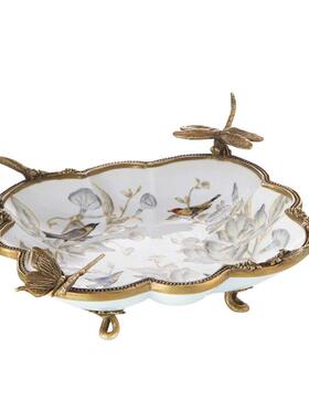 欧式奢华摆件陶瓷镶铜果盘家居客厅花瓶摆设餐桌抽纸盒卧室摆件