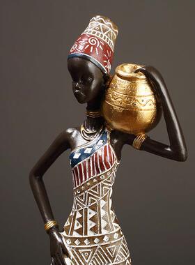 覆古非洲工艺品摆饰女士抱罐艺术黑人雕塑异域风情客厅装饰品摆设