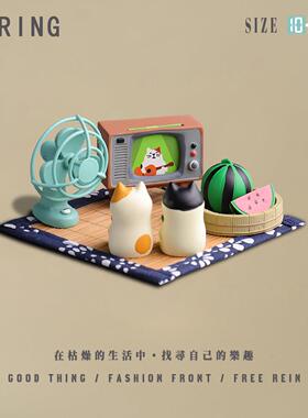 西瓜味的夏天可爱宅家吃瓜猫咪装饰摆件办公室桌面车载送好友好礼