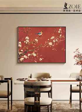 新中式餐厅装饰画喜气盈门轻奢高级感挂画覆古艺术客厅壁画新款