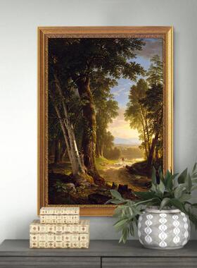 世界名画比尔史伯特古典风景油画金色鹿鸣客厅玄关森林挂画装饰画