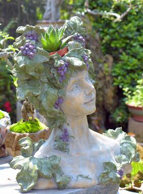 多肉女神花盆 复古花器创意摆件多肉植物大口径店铺园艺阳台 摆设