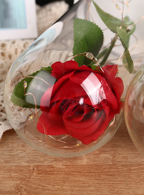 玫瑰花玻璃罩diy永生装饰摆件