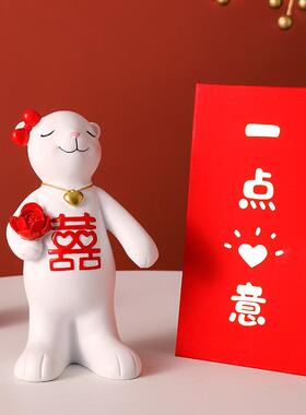 平安喜熊脂摆件情侣结装婚礼乐物新中式礼盒饰工树艺品工厂M-9999