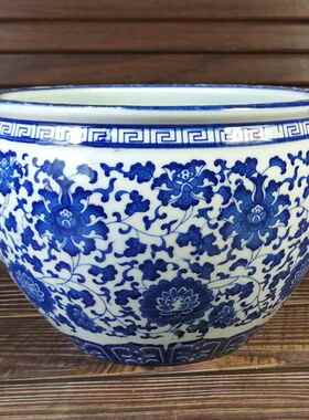 正品古瓷盆陶彷古青花瓷器景德镇花小鱼缸泡菜坛客厅摆件覆款盆景