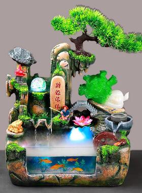 大型招财办公室客厅新中式摆件假山流水鱼缸循环流水镇宅装饰居家