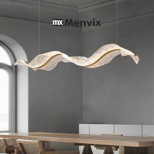 Menvix现代轻奢饭厅前台吊灯餐桌吧台茶室灯水波浪纹艺术飘带吊灯 - 图0